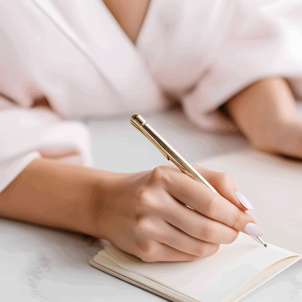 A woman journaling in a notebook
