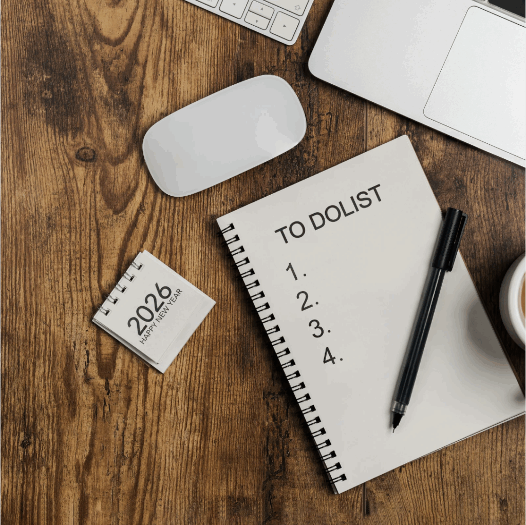 Goal setting to do list next to laptop with pen