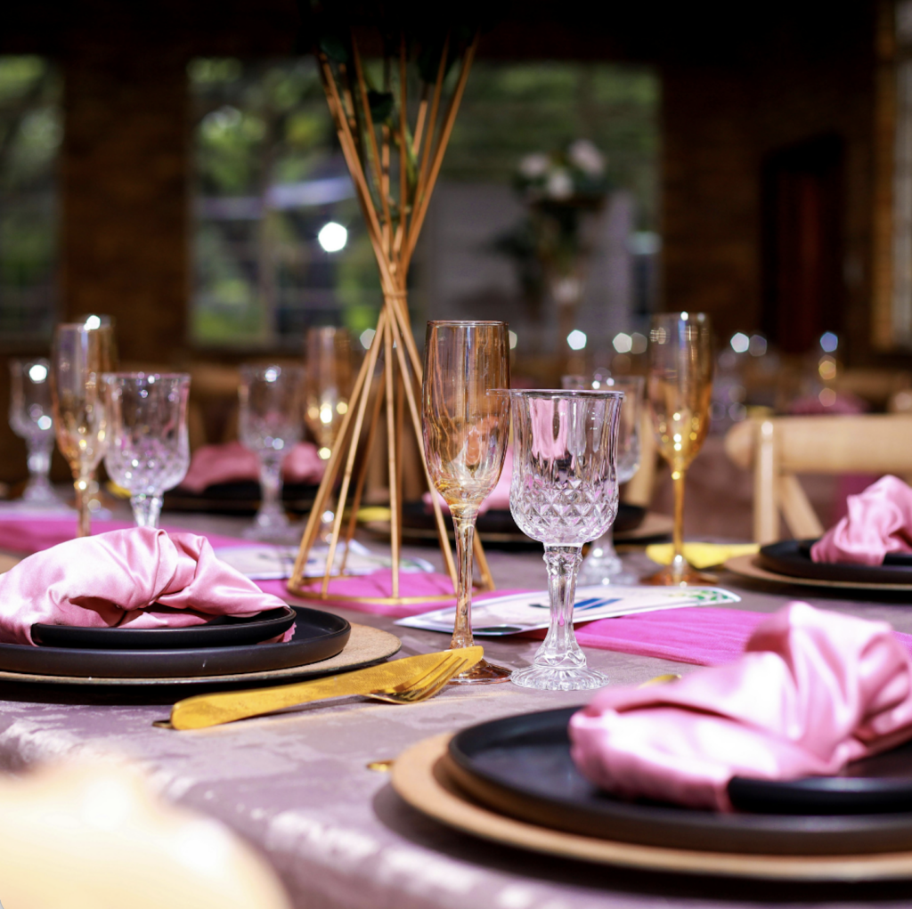 Fine dining table at high-end restaurant.